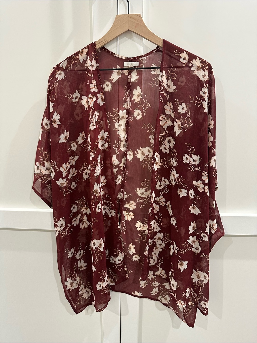 Maurices Chestnut/Burgundy Floral Sheer Kimono or Swim Coverup